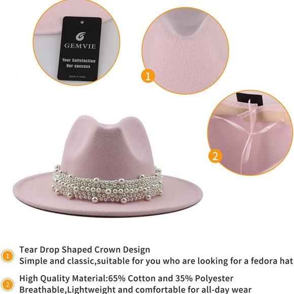 Light Pink Fedora Jazz Hat with Wide Pearl Belt - Picture 4 of 6